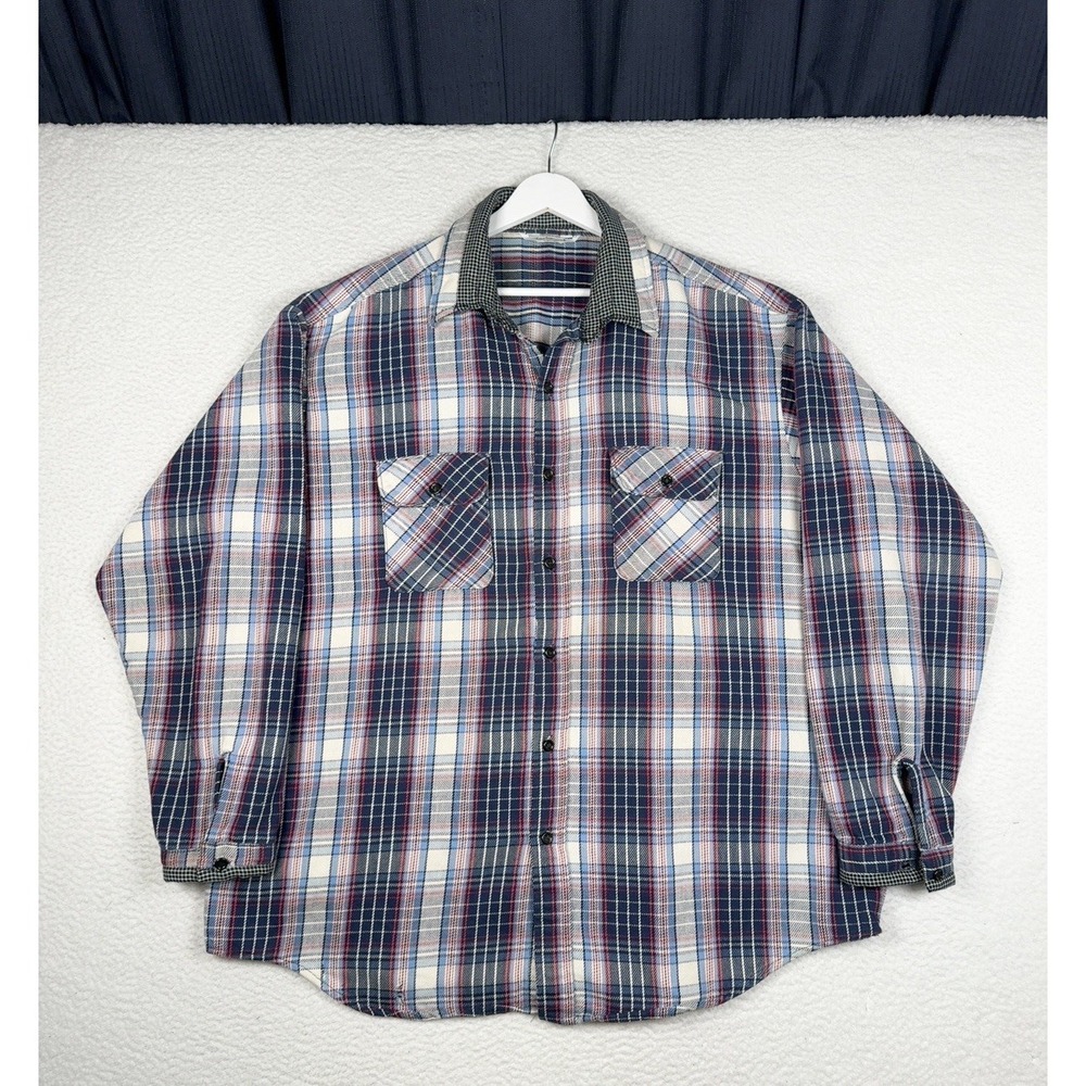 Vintage FIVE BROTHERS Plaid Button Up Shirt Heavy Thick - Blue Red White - 2XL